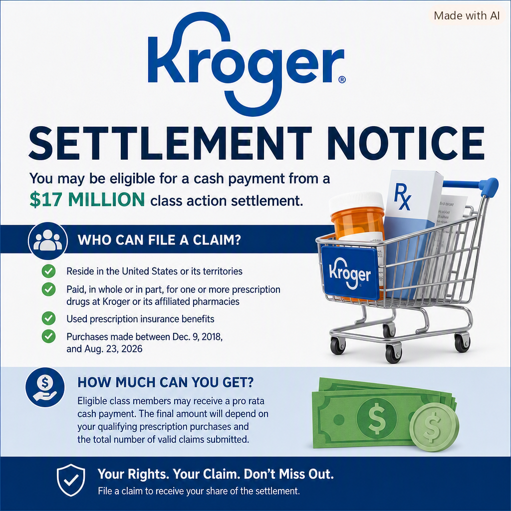 Kroger $17 Million Prescription Drug Pricing Settlement (File by 12/21/2026)
